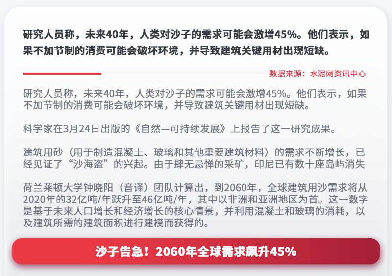 沙子告急！2060年全球需求飆升45%